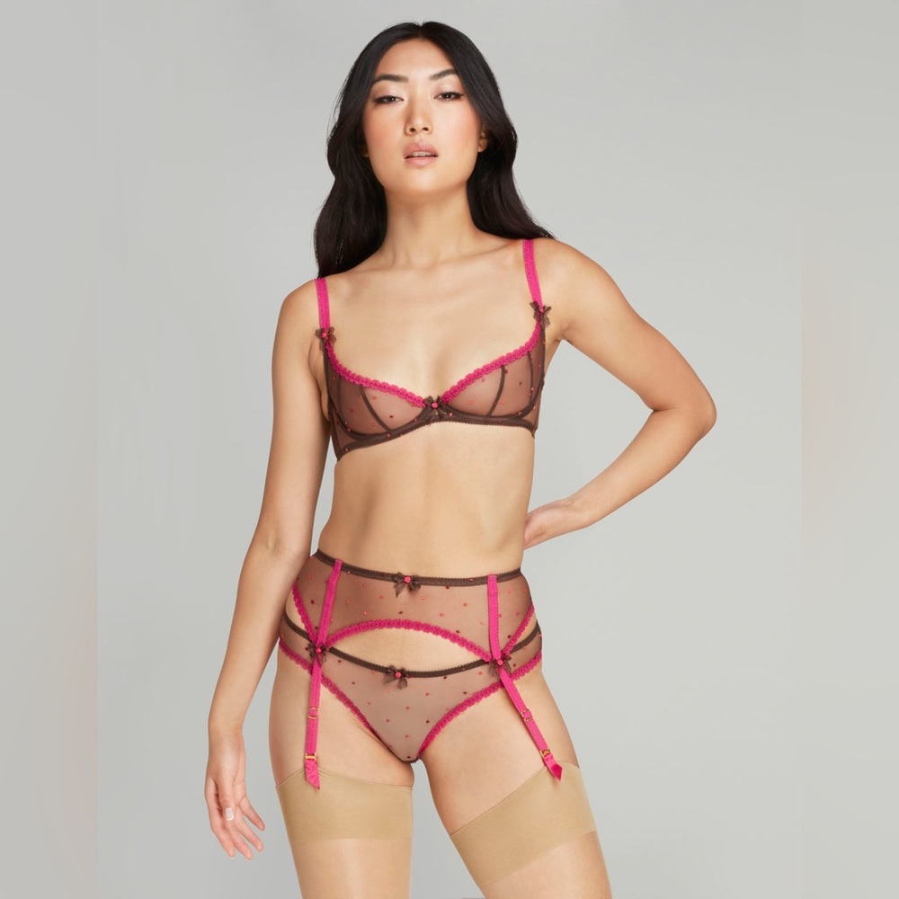 Agent Provocateur Poppie Chestnut Pink 3-piece Set: Bra 36D/ Brief AP3 Medium
